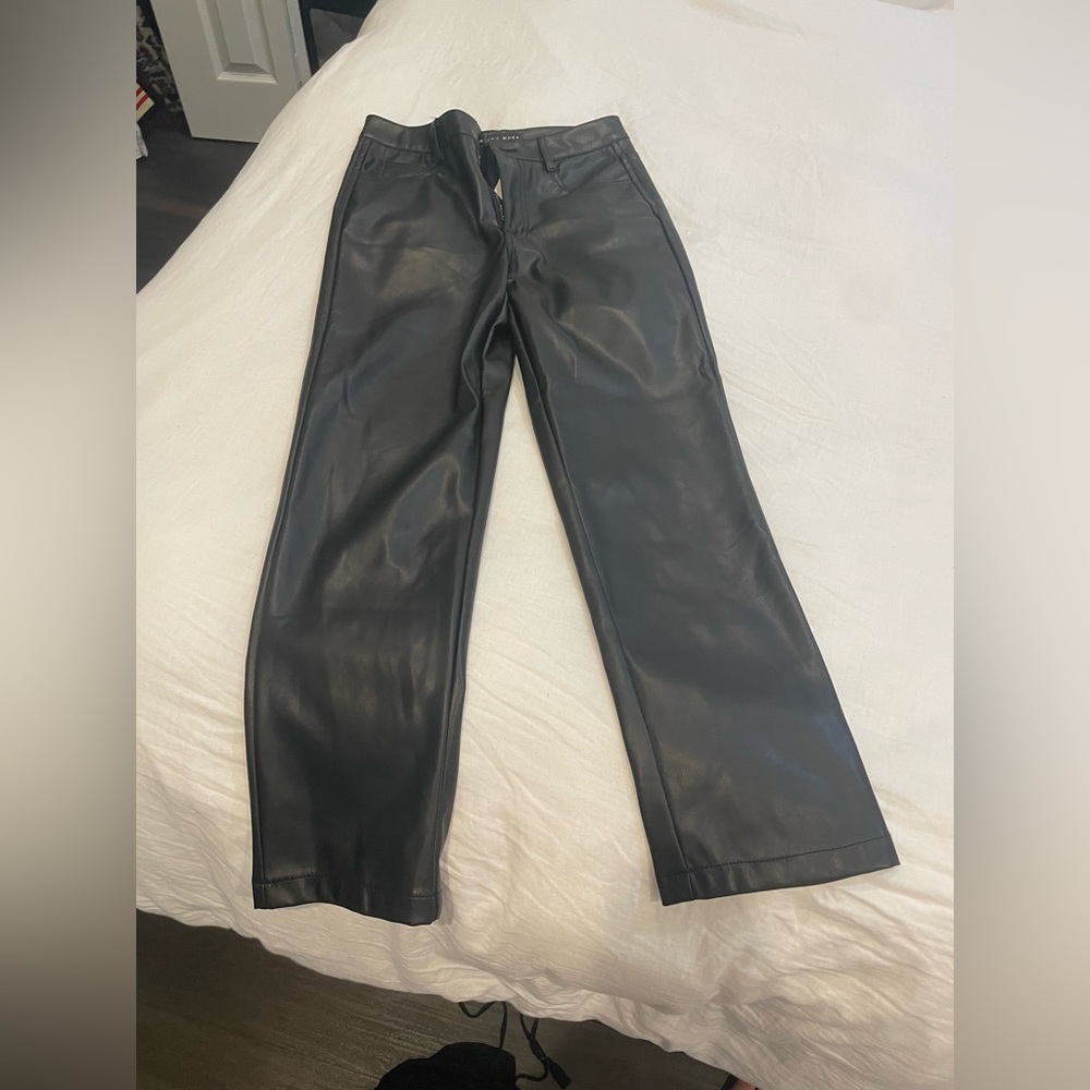 Cropped black leather pants